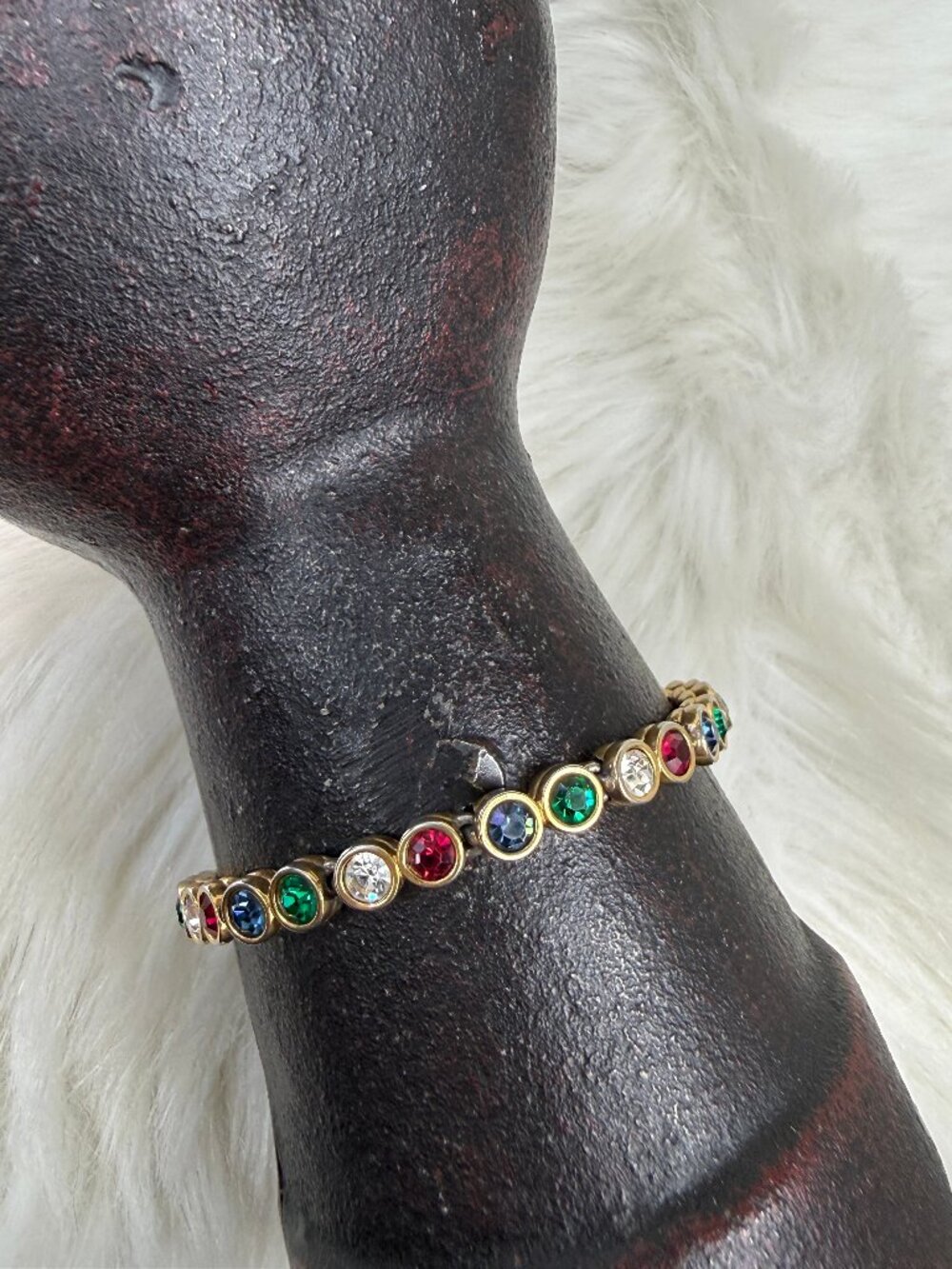 Vintage D'orlan Bezel Multi-Colored Glass Gold Tone Bracelet 7.25"